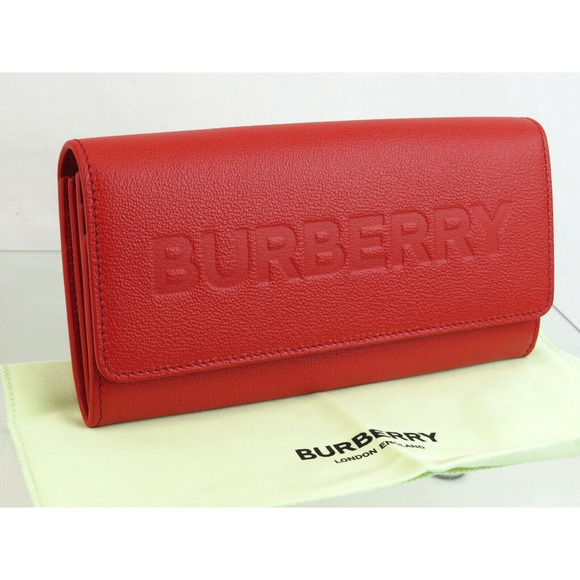 $680 BURBERRY PORTER RED LOGO EMBOSSED LEATHER FLAP CONTINENTAL